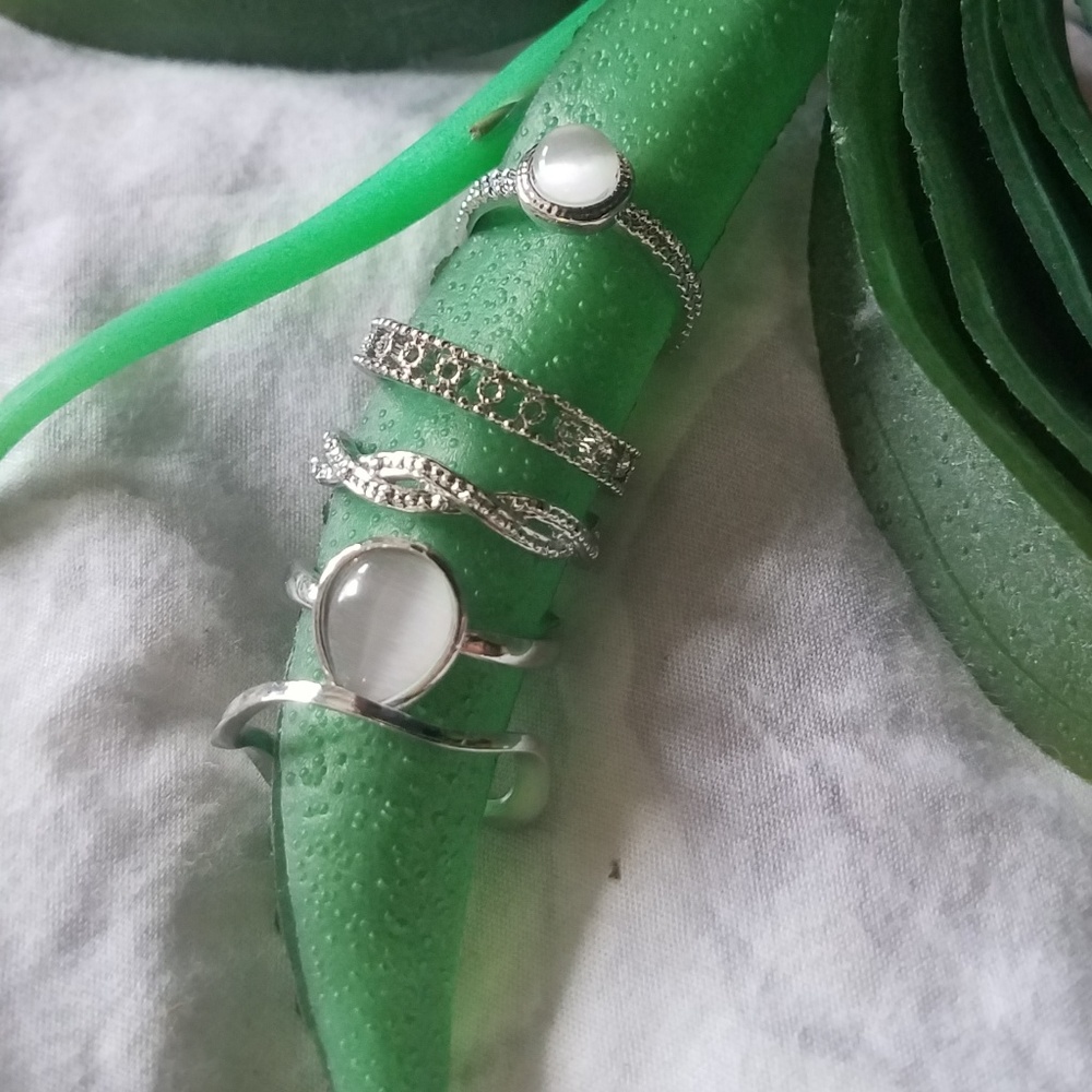 BOHO SILVER IVORY STACK RINGS - Picture 1 of 4